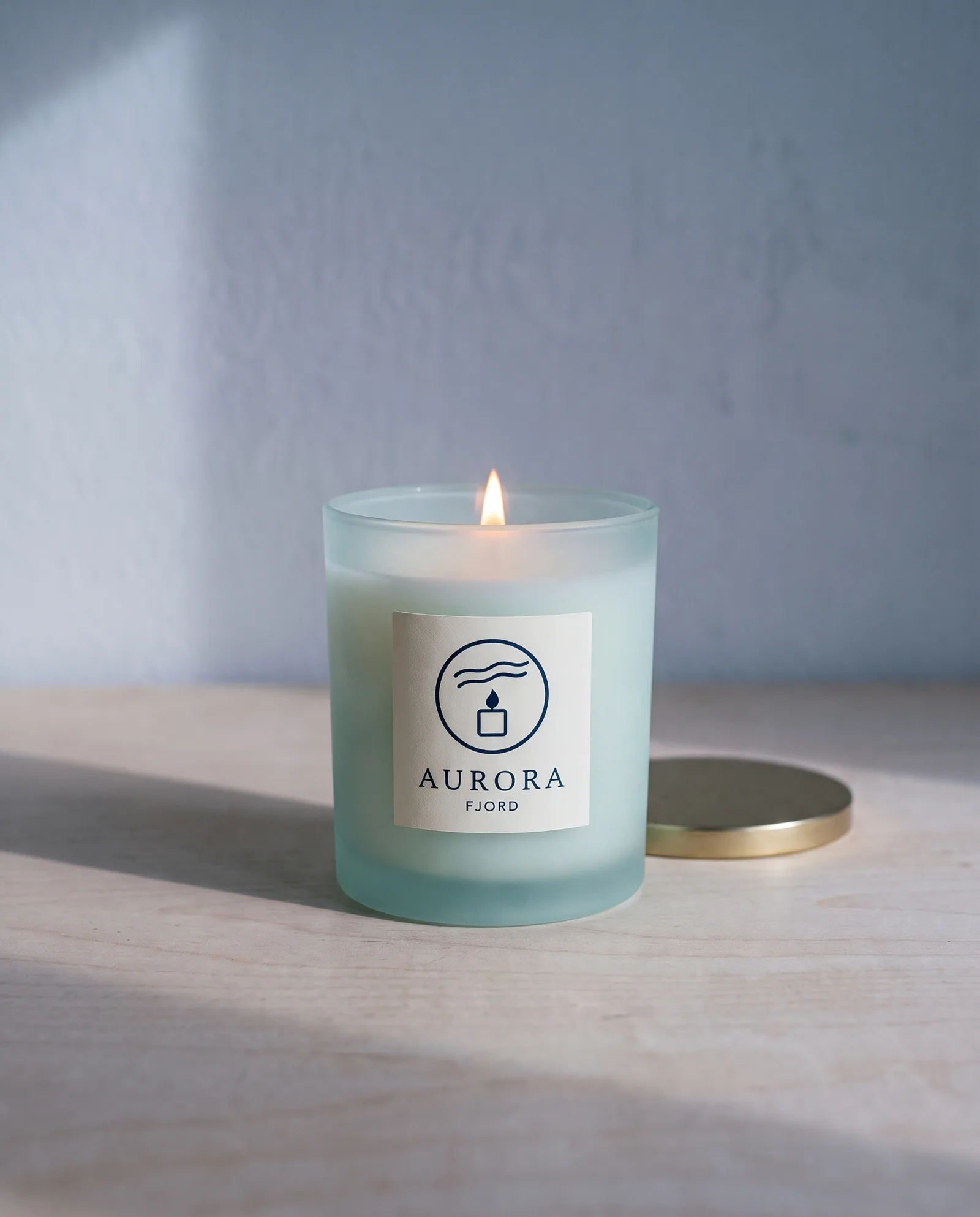 Fjord Candle 8 oz — Sea salt, juniper, birch · pale sea-glass