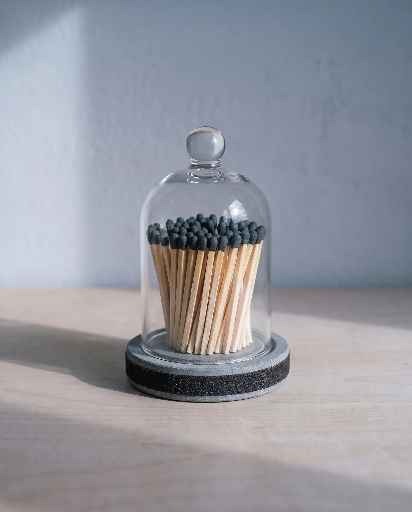 Match Cloche with Striker — Glass cloche · long matches · striker base